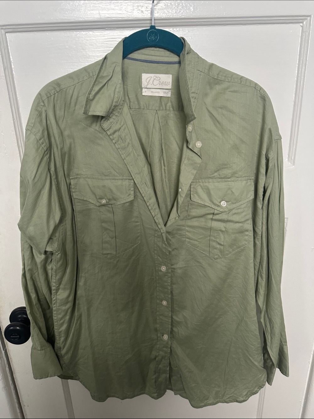 J. Crew Men's Light Olive Green Casual Button-Down Shirt